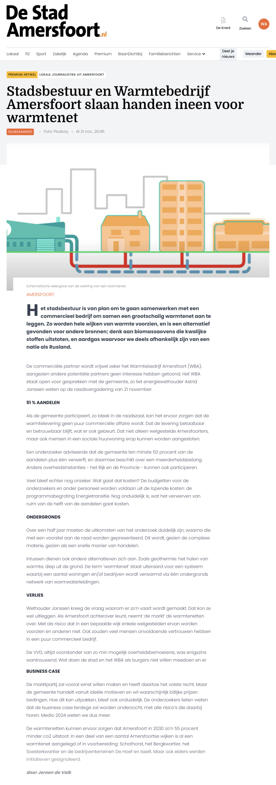 Stadsbestuur en Warmtebedrijf Amersfoort slaan handen ineen voor warmtenet artikel